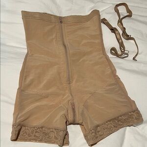 High-Waisted Tan Shapewear with Lace Trim